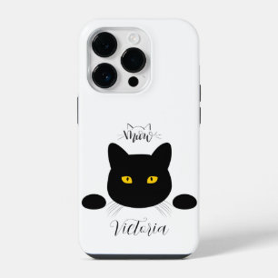 Miau Schwarze Katze Goldene Augen Anpassbar iPhone 14 Pro Hülle