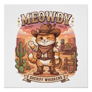 Miau, Sheriff Whiskers Süßer Western-Cowboy-Kater Poster