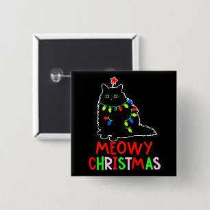 Miau Weihnachten Xmas Lichter schwarze Katzen-Pyja Button