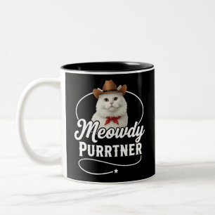 Miauiger Purrtner Lustiger Katzen-Cowboy Western P Zweifarbige Tasse