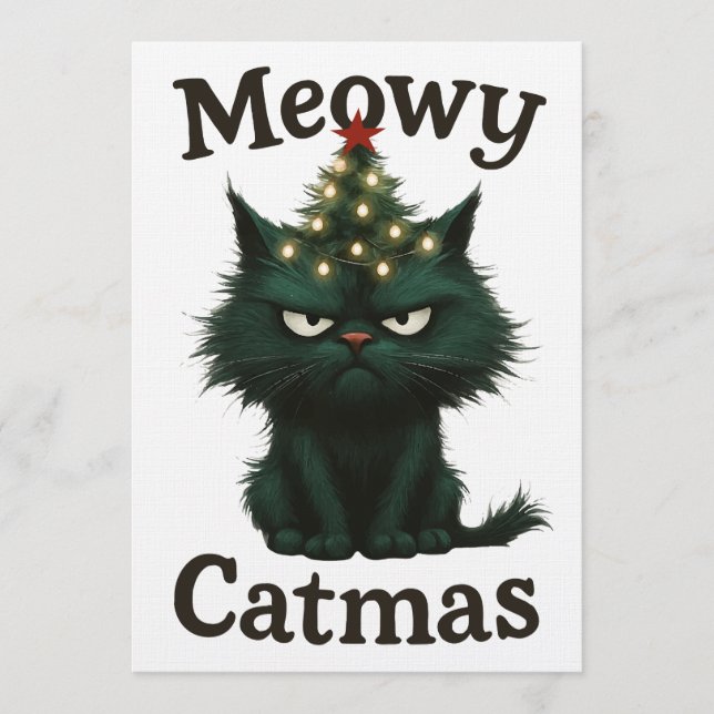 Miauiges Weihnachten Mürrische Katze Einladung (Vorderseite)