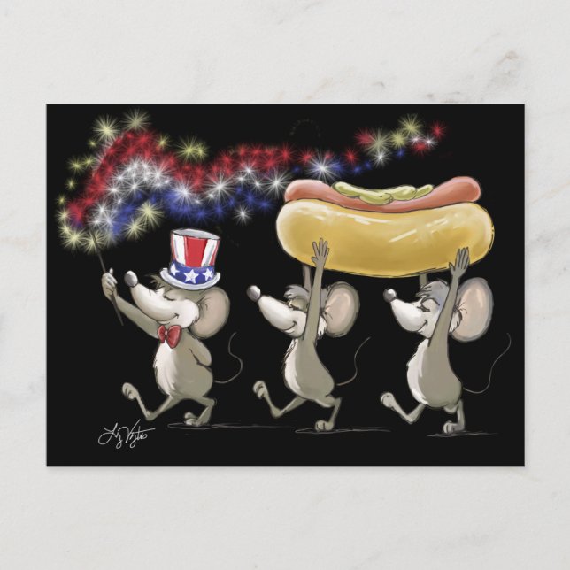 Mic Mac & Moe's 4. Juli Nachts Picnic Postcard Postkarte (Vorderseite)