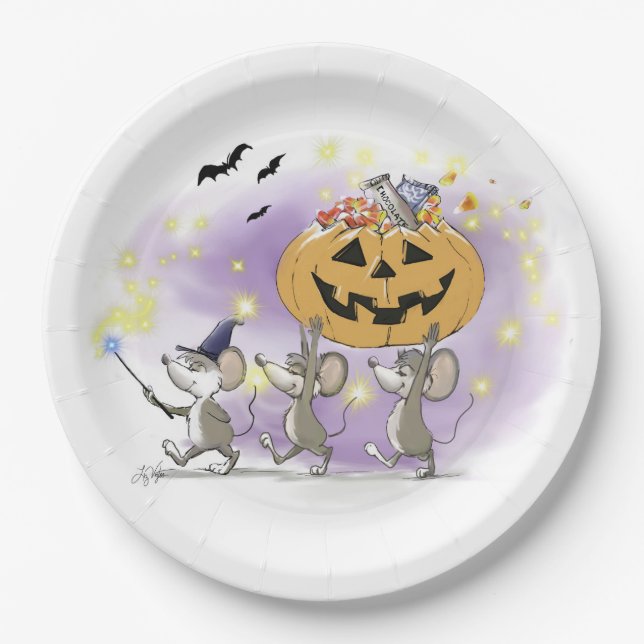 Mic, Mac u. Moes glückliches Halloween Pappteller (Vorderseite)