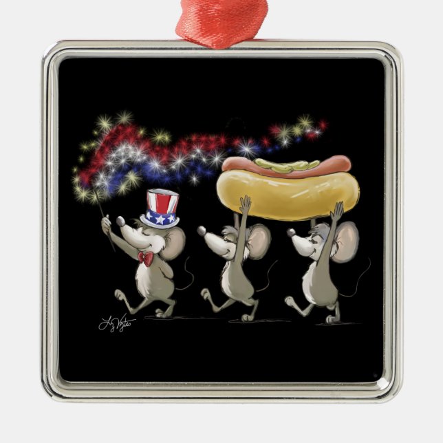 Mic, Mac und Moe's 4. Juli Nacht Picnic Silbernes Ornament (Vorne)