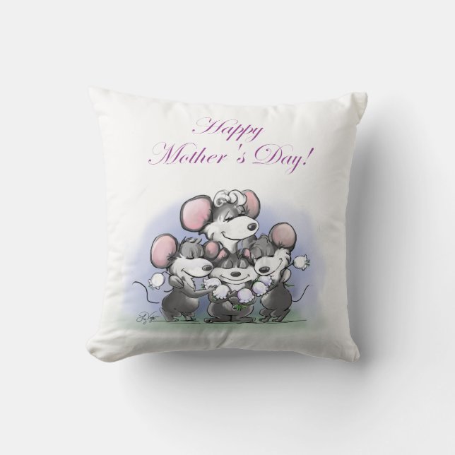 Mic, Mac und Moe's Happy Mother Day Kissen (Vorderseite)