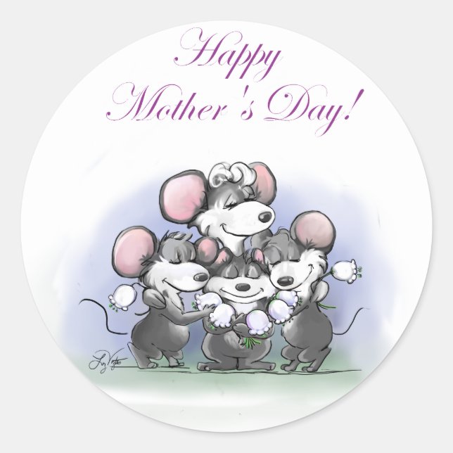 Mic, Mac und Moe's Happy Mother Day Runder Aufkleber (Vorderseite)