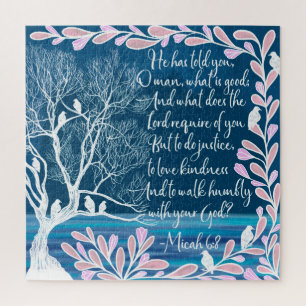 Micah 6:8 Aquamarines Blaues Blaues Baum Vogelbibe