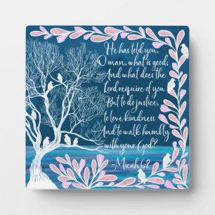 Micah 6:8 Aquamarines Blaues Blaues Baum Vogelbibe Fotoplatte