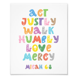 Micah 6:8, Bibelverse, Schrift, Kinderzimmer Art Fotodruck