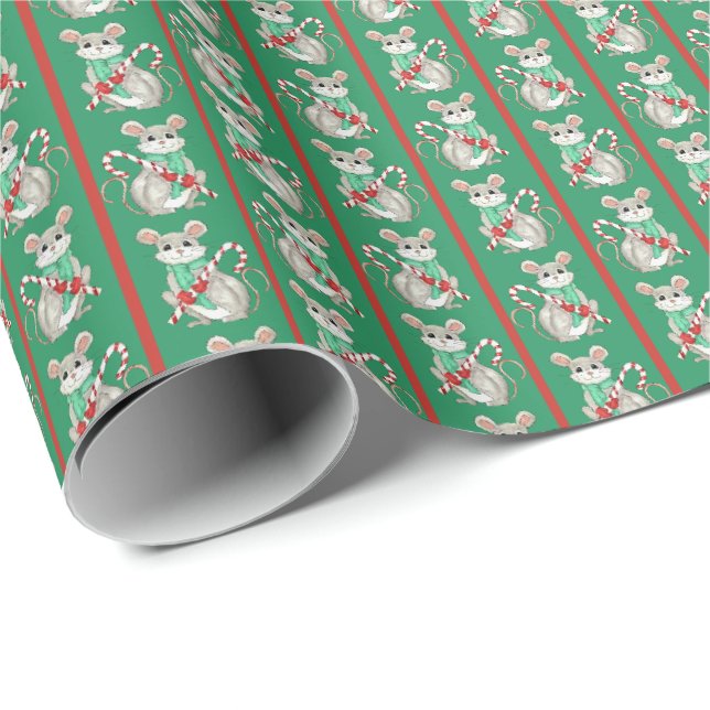 Mice and Candy Canes Wrapping Paper Geschenkpapier (Rolleneckpunkt)