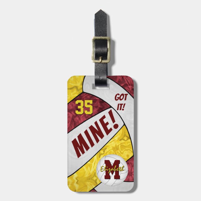 MICH! Mädchen Maroon Gold Volleyball Geschenke! Gepäckanhänger (Vorderseite vertikal)