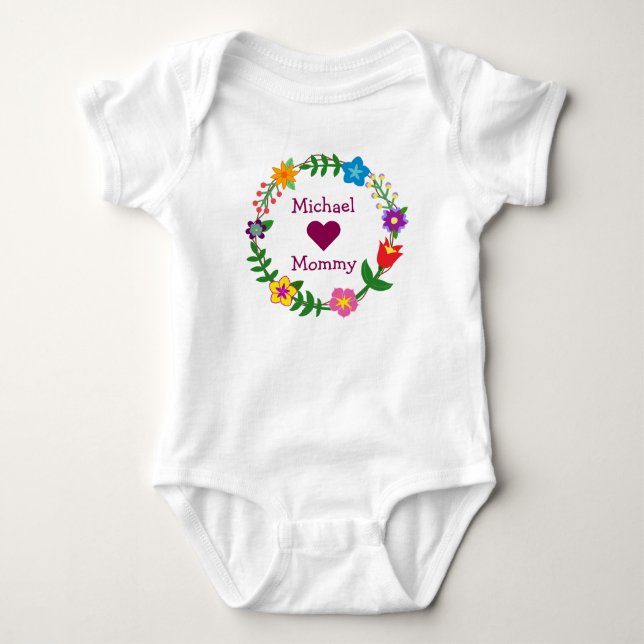 Michael Hearts Mommy Elegante Blume personalisiere Baby Strampler (Vorderseite)