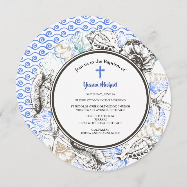 Michael Round Invitation Baptême (Devant / Derrière)