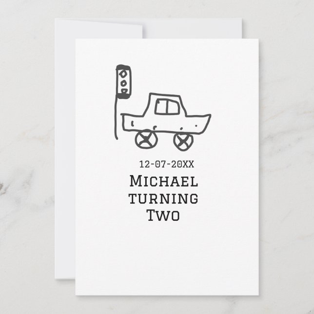 Michael turning two birthday toy car traffic light einladung (Vorderseite)