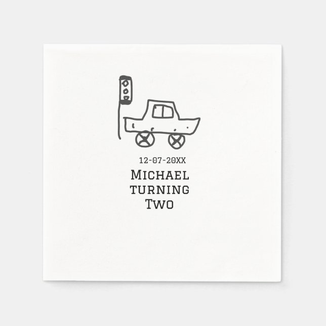 Michael turning two birthday toy car traffic light serviette (Vorderseite)