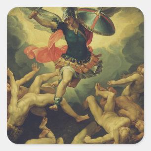 Michael und die gefallenen Engel von Giuseppe Cesa Quadratischer Aufkleber