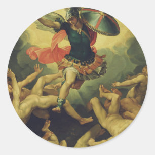 Michael und die gefallenen Engel von Giuseppe Cesa Runder Aufkleber