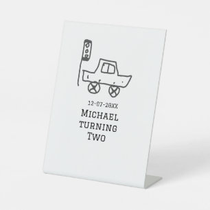 Michael wird zwei Geburtstags-Spielzeugauto-Ampel Sockelschild