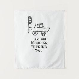 Michael wird zwei Geburtstags-Spielzeugauto-Ampel Wandteppich