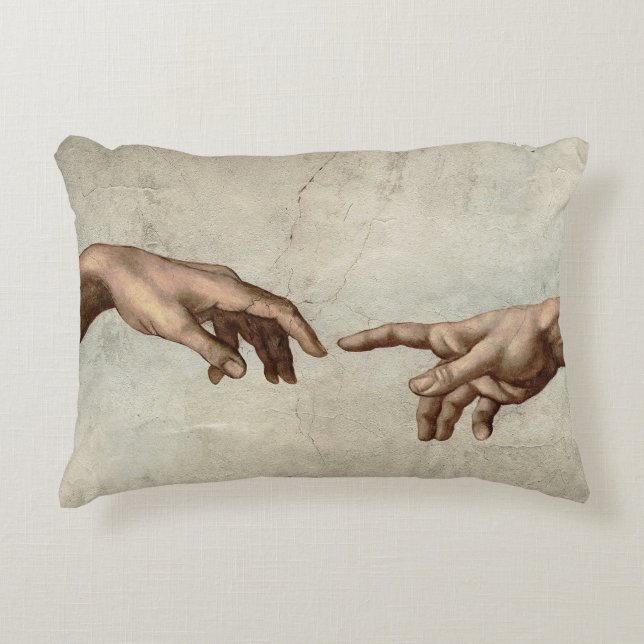 Michaelangelo gibt Schöpfung Adam God Dekokissen (Vorderseite)
