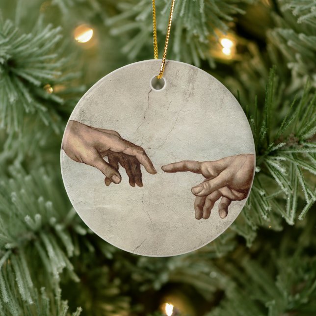 Michaelangelo gibt Schöpfung Adam God Keramik Ornament (Baum)