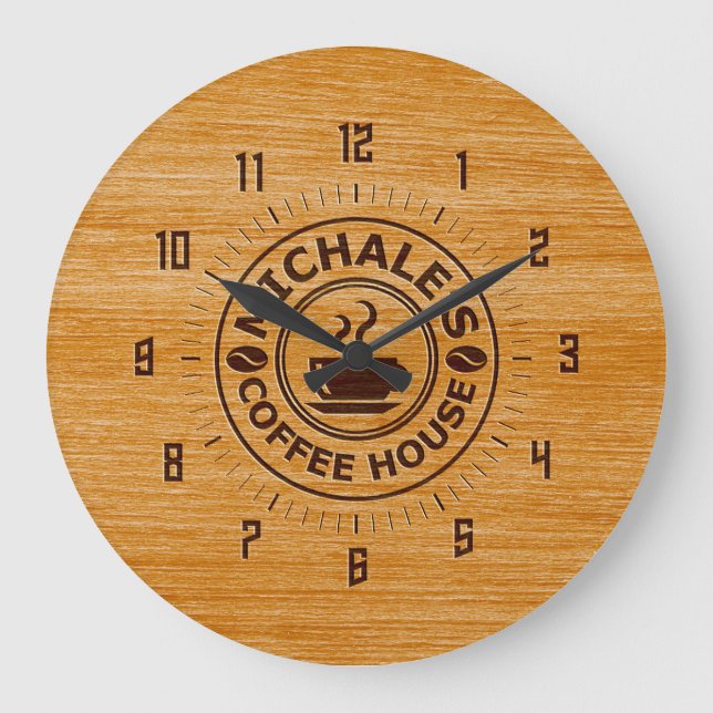Michale's Coffee House Engrave Effect Wall Clock Große Wanduhr (Vorderseite)