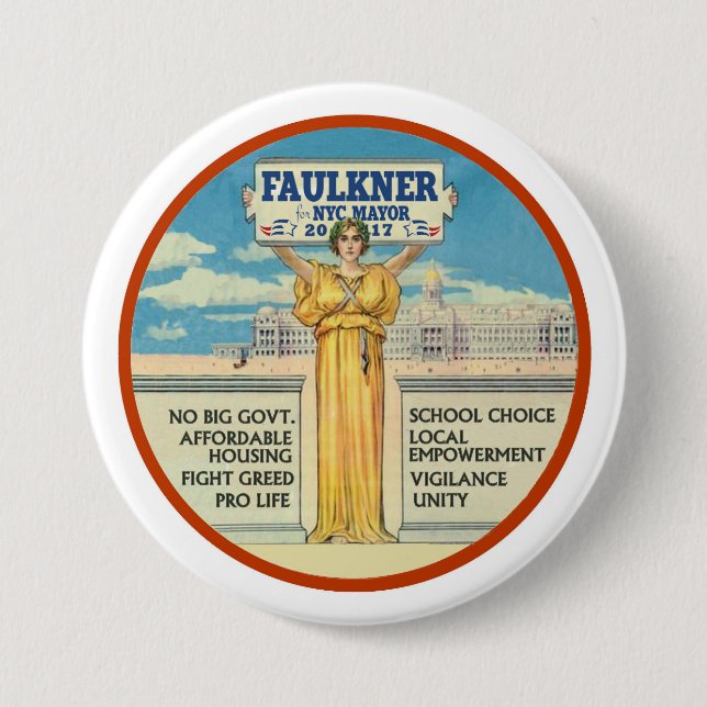 Michel Faulkner für New- York Citybürgermeister Button (Vorderseite)