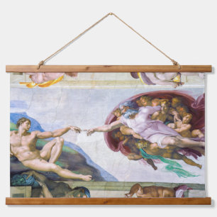 Michelangelo - Die Erschaffung Adams, Sixtinische Wandteppich Mit Holzrahmen
