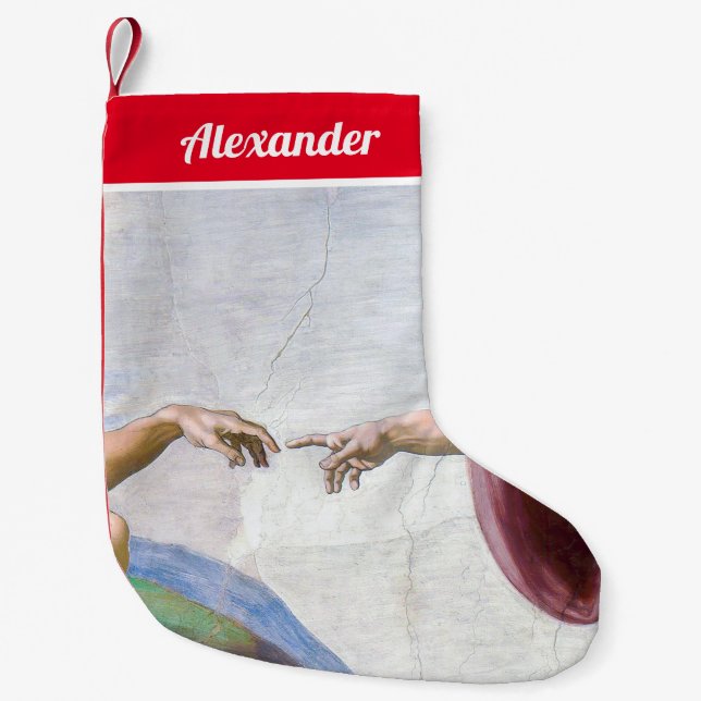 Michelangelo - Erschaffung von Adam Abgeschieden Kleiner Weihnachtsstrumpf (Vorderseite)