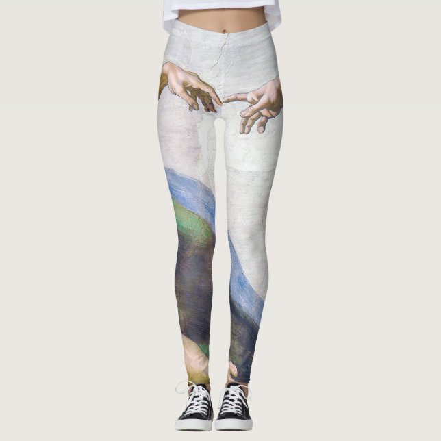 Michelangelo - Erschaffung von Adam Abgeschieden Leggings (Vorderseite)