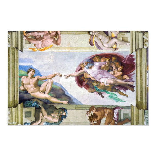Michelangelo - Gründung von Adam, Sixtinische Kape Fotodruck (Vorne)