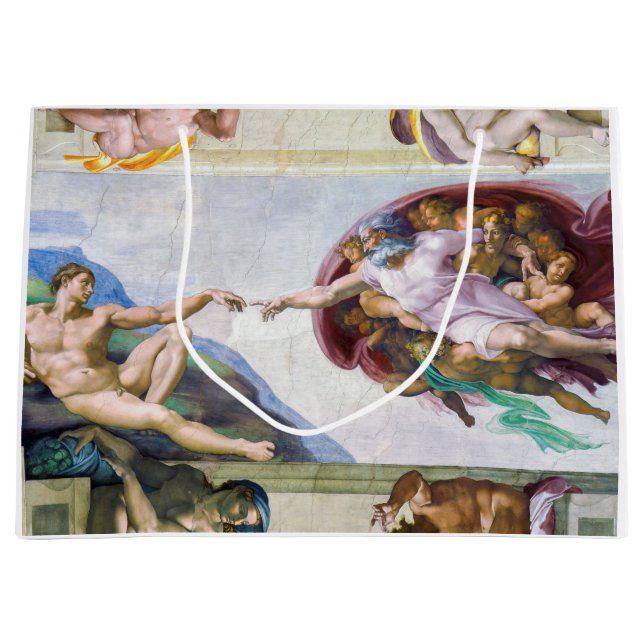Michelangelo - Gründung von Adam, Sixtinische Kape Große Geschenktüte (Vorderseite)