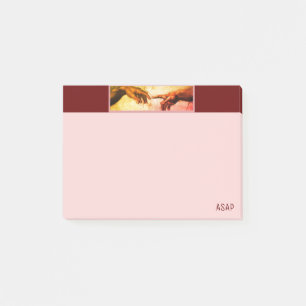 Michelangelo Hände Kunst auf Burgunderrot und Rosé Post-it Klebezettel