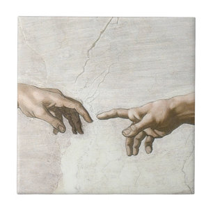 Michelangelo Schöpfung Adams Hände Fine Art Fliese