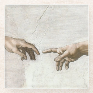 Michelangelo Schöpfung Adams Hände Fine Art Glasuntersetzer