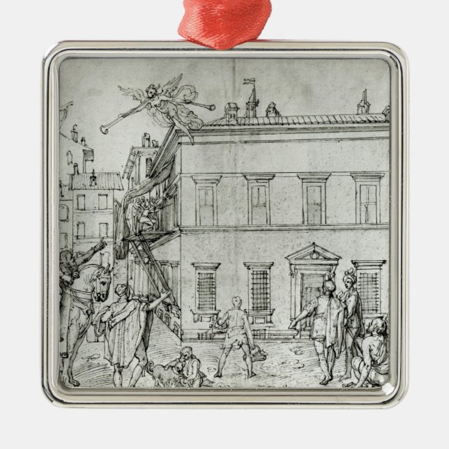Michelangelo zu Pferd, einen Künstler besuchend Silbernes Ornament (Vorne)