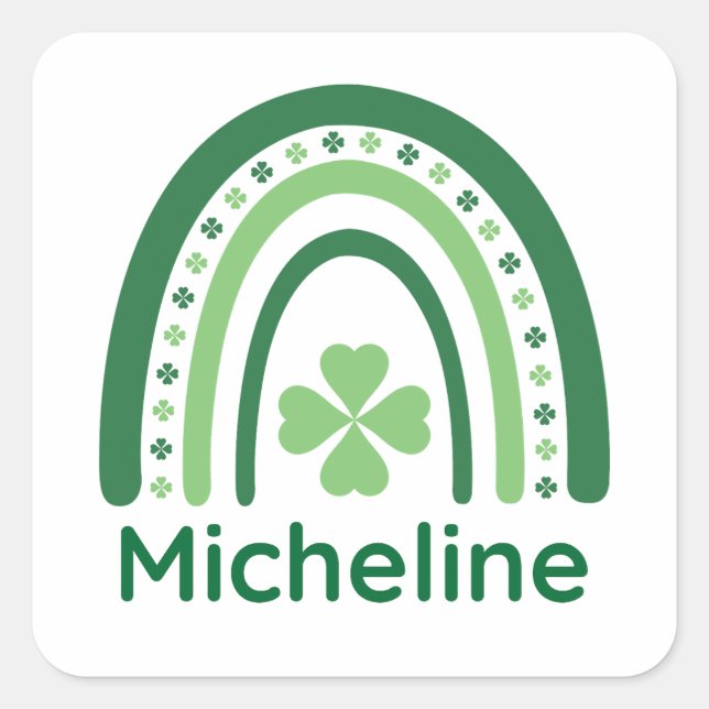 Micheline Name Clover Boho Rainbow Quadratischer Aufkleber (Vorderseite)