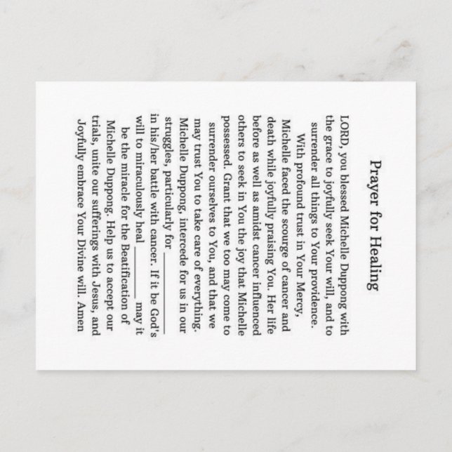 Michelle Duppong Ankündigungspostkarte (Rückseite)