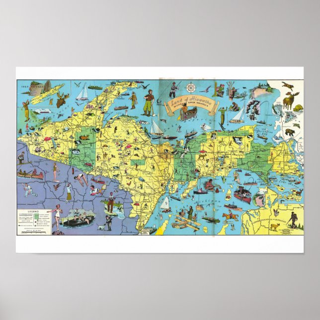 Michigan Area 1935 Pictorial Map Poster (Devant)