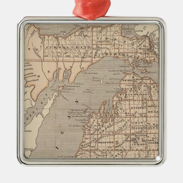 Michigan Atlas Karte Silbernes Ornament (Vorne)