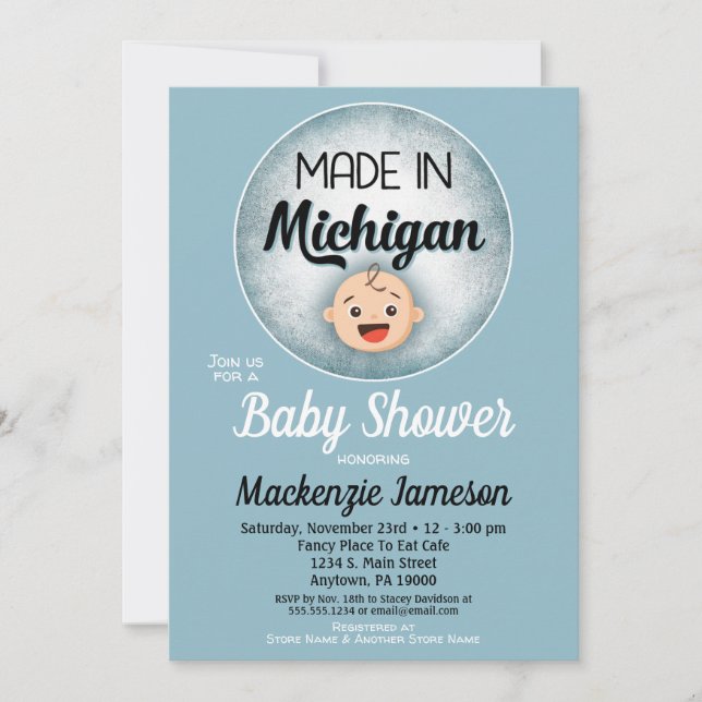 Michigan Baby Shower Funny Blue Boys Einladung (Vorderseite)