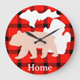 Michigan-Bärenheim im Buffalo-Karo Große Wanduhr