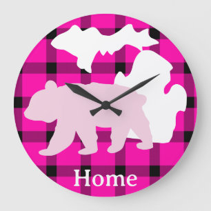 Michigan-Bärenheim in Buffalo-Karomuster Große Wanduhr