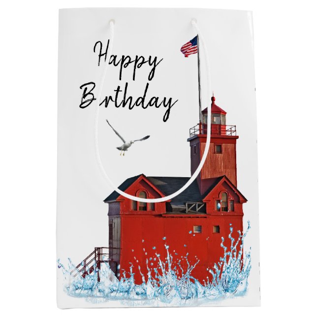 Michigan Big Red Lighthouse Mittlere Geschenktüte (Vorderseite)