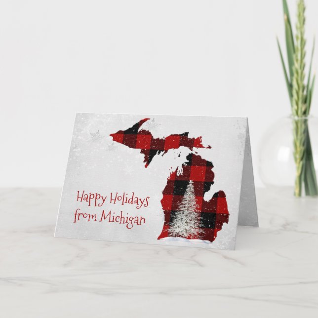Michigan Christmas Buffalo Kariert Karte (Vorderseite)