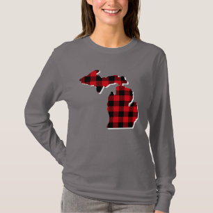 Michigan Christmas Kariert Staat Karte Kontur Shir T-Shirt