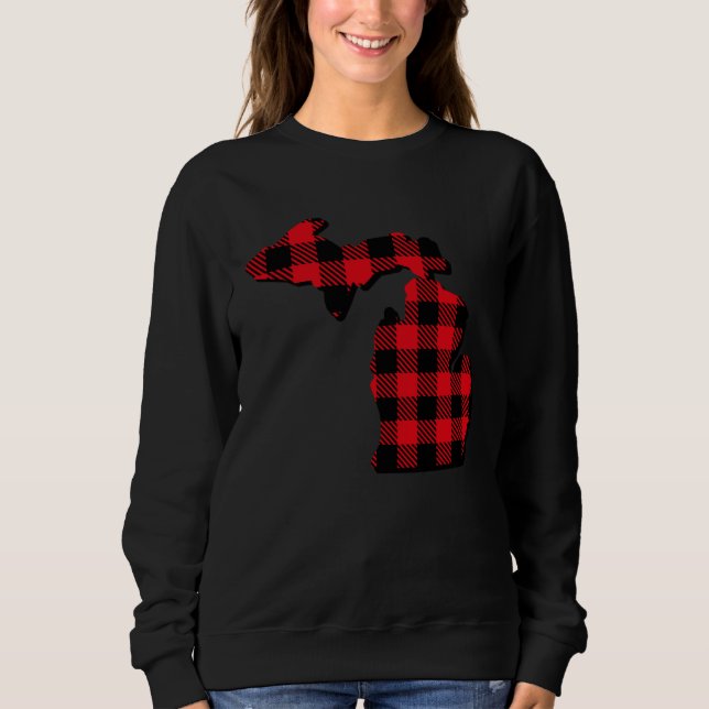 Michigan Christmas Red Plaid State map Sweatshirt (Devant)