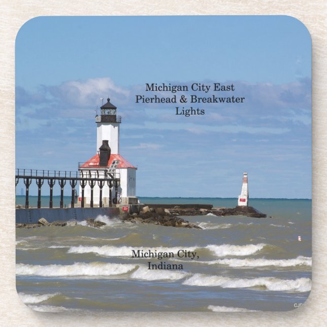 Michigan City East Pier & Bkw Lights 6 Untersetzer (Vorderseite)