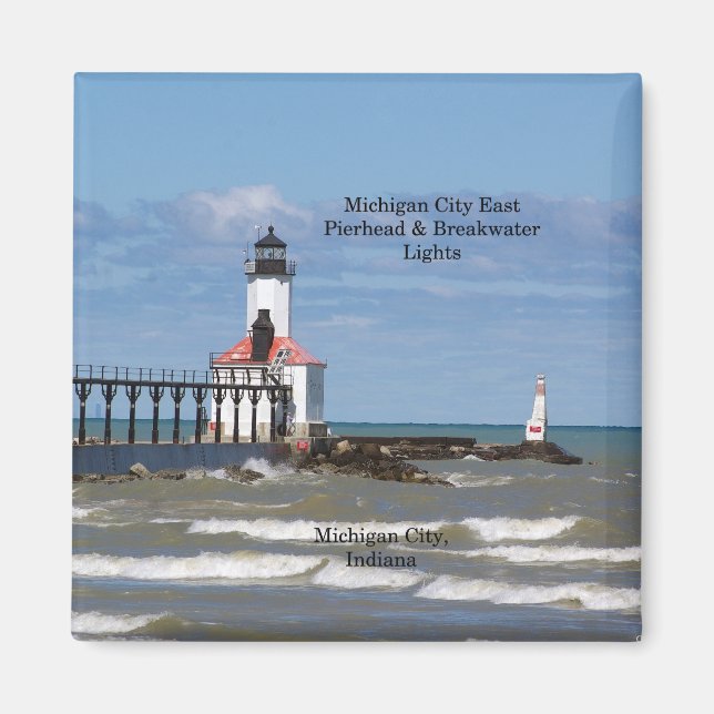 Michigan City East Pier & Bkw Lights aimant (Devant)