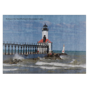 Michigan City East Pierhead & Bkw Lights Cut Board Schneidebrett